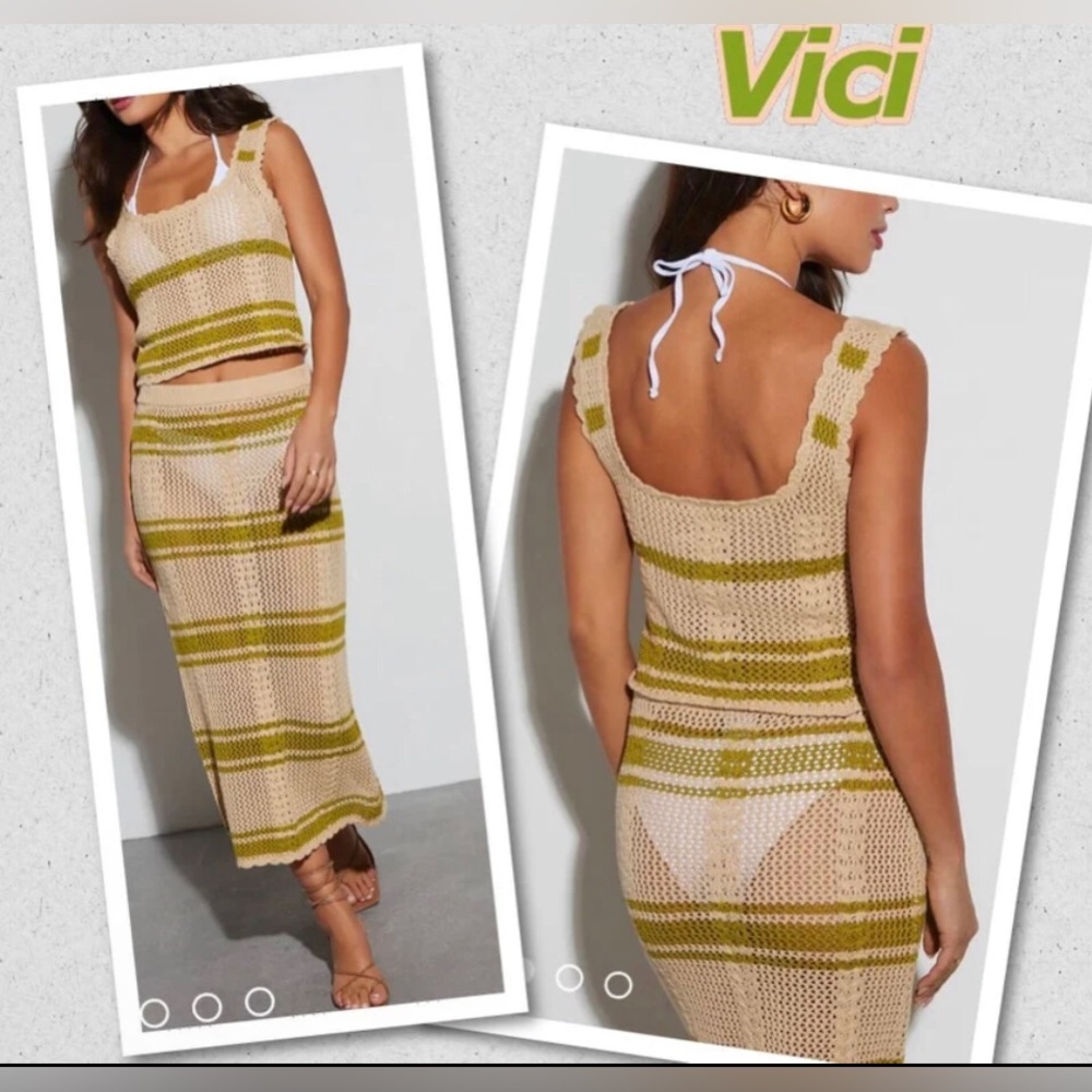 Two piece matching crochet skirt set. Midi skirt & sleeveless top NEW Lrg RE$100
